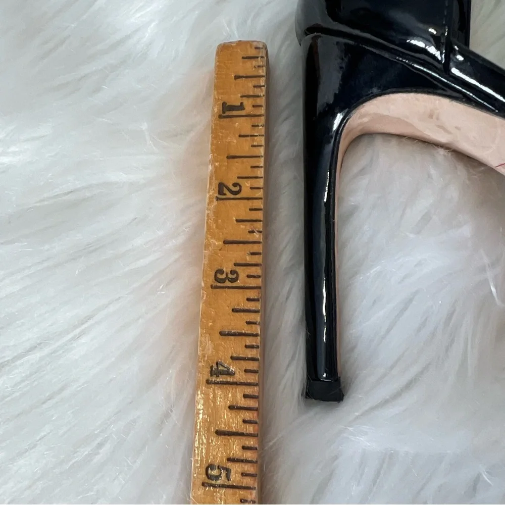 Stuart Weitzman Nudistsong Glossy Black Leather Sleek Chic High Heels Size 8.5